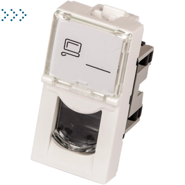 Вставка Mosaic 22.5x45, RJ-45 UTP, кат.5e, со шторкой и увеличенным окном маркировки, белая Вставка Mosaic 22.5x45, RJ-45 UTP, кат.5e, со шторкой и увеличенным окном маркировки, белая