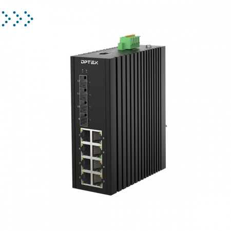 PoE-коммутатор управляемый промышленный 2 уровня с 8*10/100/1000Base-T RJ45 PoE портами и 4*1G/2.5GBase-X SFP слотами, установка на DIN-рейку