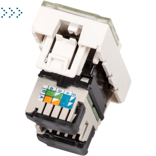 Вставка Mosaic 22.5x45, RJ-45 UTP, кат.5e, со шторкой и увеличенным окном маркировки, белая Вставка Mosaic 22.5x45, RJ-45 UTP, кат.5e, со шторкой и увеличенным окном маркировки, белая
