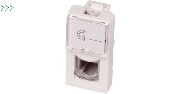 Вставка Mosaic 22.5x45, RJ-45 UTP, кат.6, со шторкой и увеличенным окном маркировки, белая Вставка Mosaic 22.5x45, RJ-45 UTP, кат.6, со шторкой и увеличенным окном маркировки, белая