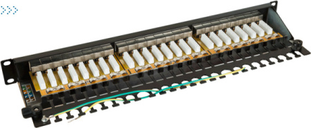 Патч-панель LANMASTER 24 порта с индикаторами, STP, кат.6, 1U