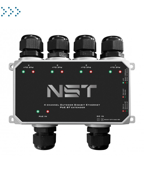 Уличный Ultra PoE удлинитель - коммутатор Gigabit Ethernet до 250м на 5 портов. Порты Ethernet: Вход - 1x10/100/1000Base-T RJ45; Выход - 4x10/100/1000