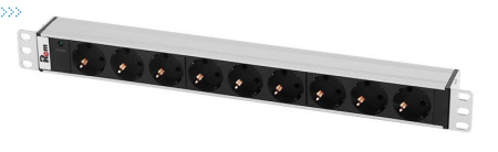 Блок розеток Rem-10 без шнура с инд., 9 Sсhuko, вход IEC 60320 C14, 10A, алюм., 19"