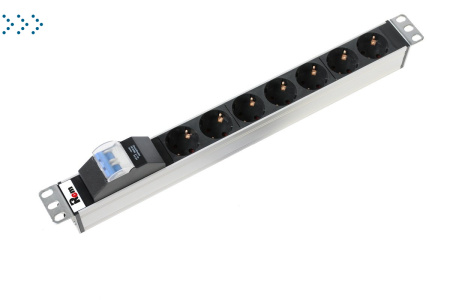 Блок розеток Rem-16 с авт. 16А, 7 Shuko, алюм., 19", колодка