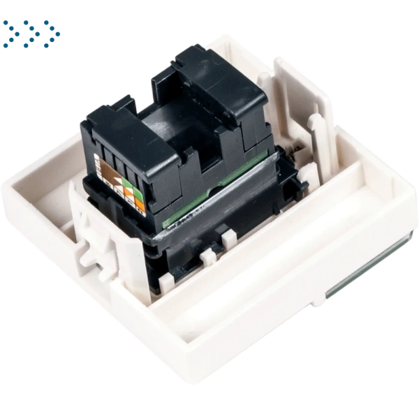 Вставка Mosaic 45x45, RJ-45 UTP, кат.6, со шторкой и увеличенным окном маркировки, белая Вставка Mosaic 45x45, RJ-45 UTP, кат.6, со шторкой и увеличенным окном маркировки, белая