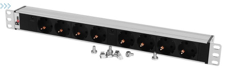 Блок розеток Rem-32 с инд., 8 Schuko, 32A, алюм., 19", колодка