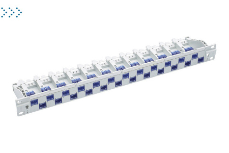 Патч-панель R&M 19" 1U, тип PC на 24-порта 24xRJ45/u, Кат.6, серая (неэкранированная)