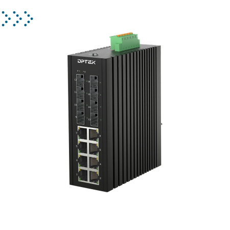 PoE-коммутатор управляемый промышленный 3 уровня с 8*10/100/1000Base-T RJ45 PoE портами, 4*100/1000Base-X SFP и 4*1G/2.5G/10GBase-X SFP+ слотами, уста