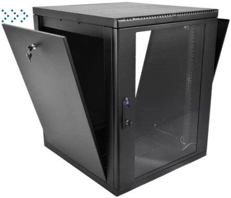 Шкаф телекоммуникационный настенный разборный 15U (600 × 660) съемные стенки, дверь стекло, цвет черный