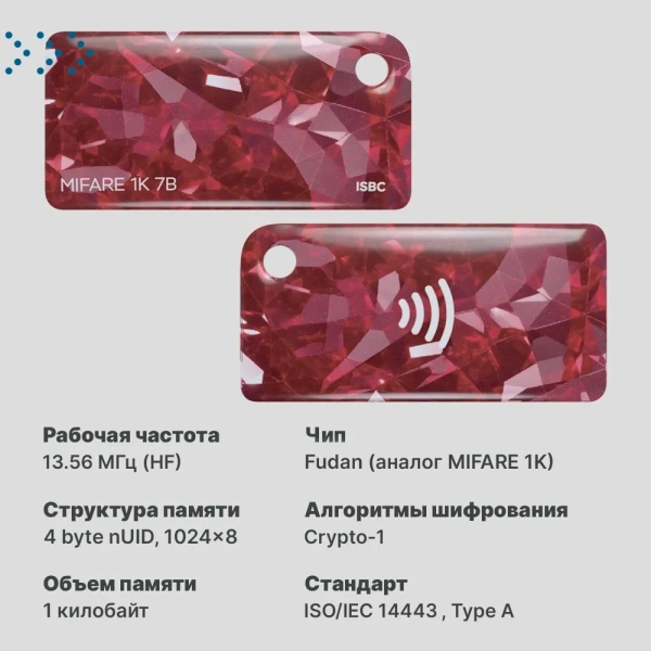 Брелок ISBC MIFARE 1K 7B "Самоцветы; Рубин", 50 шт