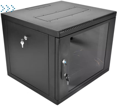 Шкаф телекоммуникационный настенный разборный 9U (600 × 660) съемные стенки, дверь стекло, цвет черный