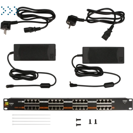 Панель POE 19", 16 портов, с двумя блоками питания 48V, 120W