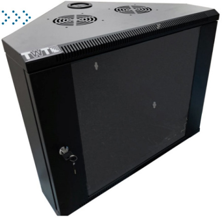 Шкаф настенный угловой, 6U 600x600, стеклянная дверь, черный