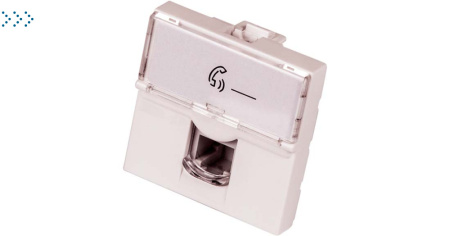 Вставка Mosaic 45x45, RJ-11, со шторкой и увеличенным окном маркировки, белая