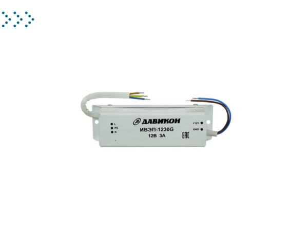 Блок питания уличного исполнения. U=12B, Iном=3А, Iмакс.=3,5 А. Герметичный (всепогодный, залитый компаундом). Металлический корпус. Размер 150х40х35