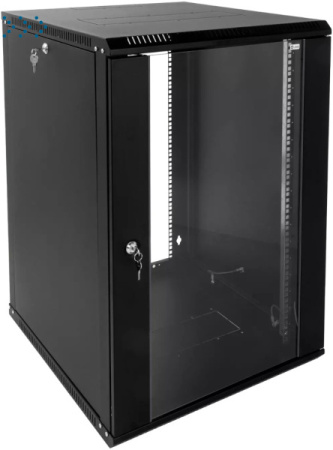 Шкаф телекоммуникационный настенный разборный 15U (600х350) дверь стекло, цвет черный